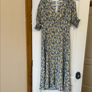 Faithfull the Brand Blue Floral Midi Dress